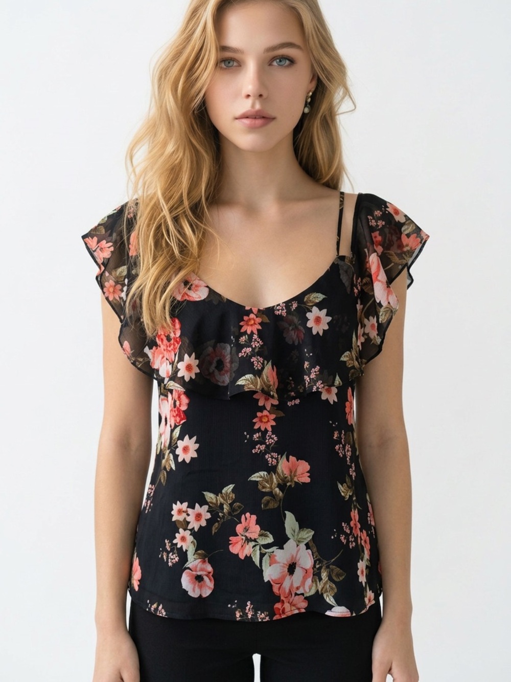 F&F top‎ spaghetti strap blouse.  Drop shoulder flutter sleeve. Size 8